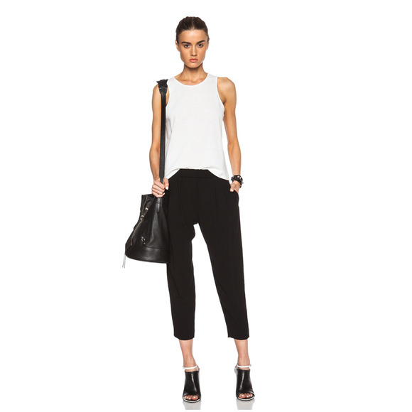 Nili Lotan M Slouchy Crepe Elastic Waist Dress Pants Acetate Pull On Crop Black - Picture 10 of 15